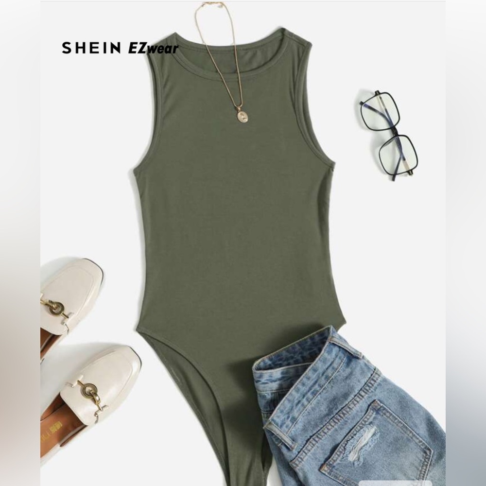 SHEIN green Sleeveless Bodysuit